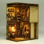 Ancient Book Collection Room DIY Book Nook Kit open back view revealing layered library structure and hidden battery compartment