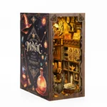 Magic Night Book Nook featuring a fantasy book cover design, glowing miniature room, potion bottles and magical bookshelf details.