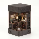 Detective Book Nook DIY miniature detective office with warm LED lighting, vintage desk, bookshelves and bookshelf decor