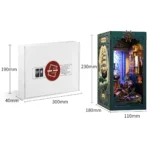 Underwater World Book Nook size and package display showing product dimensions, box design and finished miniature model measurements.