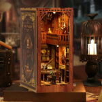 Fairy Book Nook DIY Kit miniature mansion interior with library, balcony, wooden details and warm LED lighting