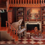 Fairy Book Nook DIY Kit miniature library room with grand piano, fireplace, bookshelves and cozy interior details