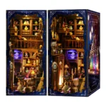 Magic Potion Book Nook front and side final display featuring glowing potion shelves, fantasy decorations and detailed miniature room design.