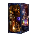 Magic Potion Book Nook angled finished model display showing illuminated interior, potion bottles and fantasy miniature details.