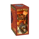 Tang Dynasty Book Nook DIY Kit side view with open book design, Chinese palace miniature, traditional architecture and LED lights