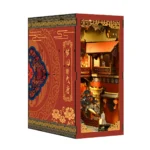 Tang Dynasty Book Nook DIY Kit with open book design, Chinese palace miniature, traditional architecture and warm LED lights