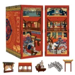 Tang Dynasty Book Nook DIY Kit showing miniature palace parts, Chinese buildings, bridge and traditional lantern details