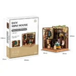 Magic Potion Workshop DIY miniature kit shown with its packaging and completed model, measuring 95 × 95 × 105 mm.