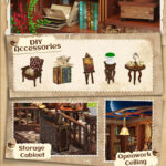 Detailed view of the Left Bank Study DIY miniature featuring a leather chair, books, easel, potted plant, tea table, decorative storage cabinet, and openwork ceiling with hanging light.