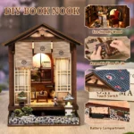Zen Moss Lantern DIY kit featuring eco-friendly wood, a touch switch, a battery compartment, and an estimated assembly time of 2 to 3 hours.